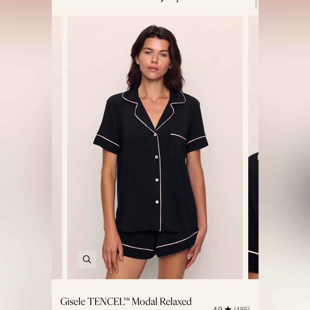 Eberjey Black Pajama Set with Cream Trim